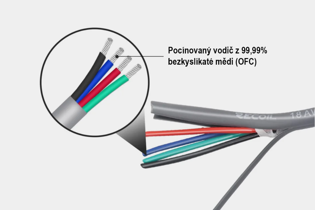 Recoil kábel repro 9x1,3mm², 8x repro + ovládací vodič, dĺžka 6,1m
