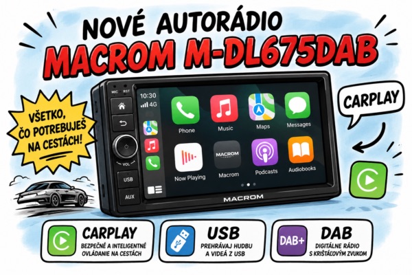 Autorádio Macrom DL675DAB - 7" monitor, OS Linux, DAB, CarPlay
